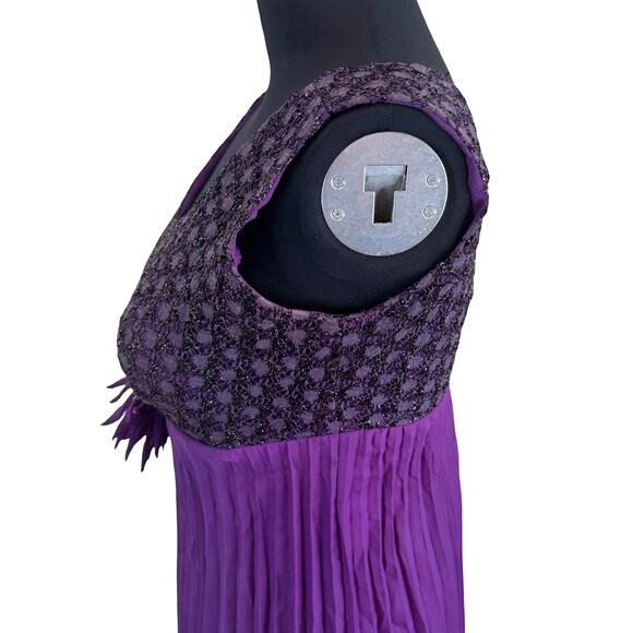 Vintage 1960s Purple Party Dress – Metallic Lace Bodice & Pleated Skirt (XS-S) - Picture 6 of 10